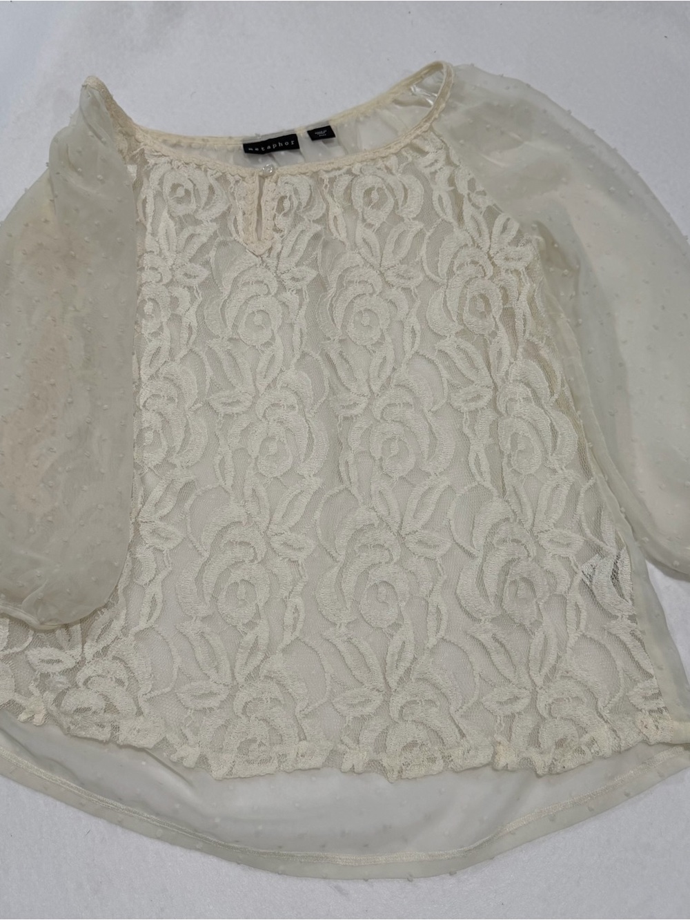 Metaphor Cream Lace Sheer Sleeve‎ Blouse Size Medium Romantic Boho Top - Picture 2 of 10